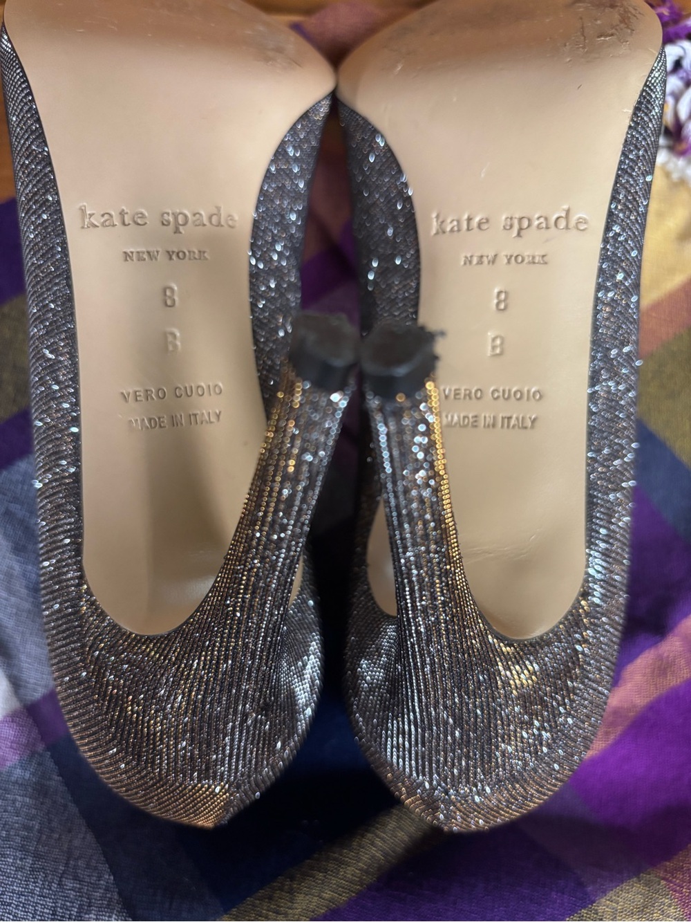 kate spade Gold Glitter Jeweled Pointed-Toe Pumps with Crystal Accent - Picture 10 of 10